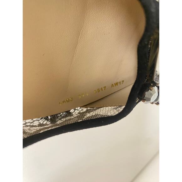 LK BENNETT HEELS 39.5 40 KITTEN BLACK LACE NUDE JULIET SUEDE JEWEL EMBELLISHMENT - Picture 8 of 16